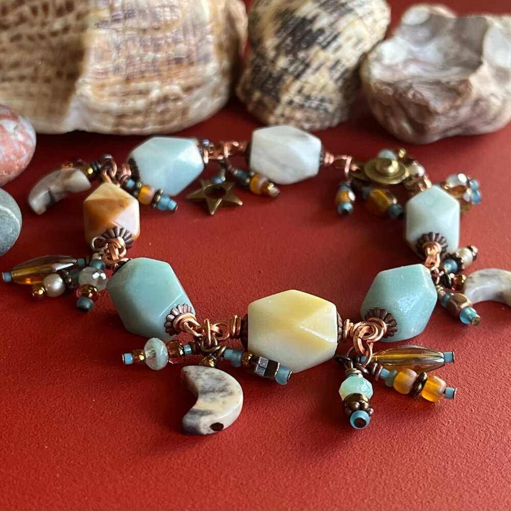 Amazonite Gemstone Dangle Bracelet | Beaded Bracelet | Boho Beach Jewelry